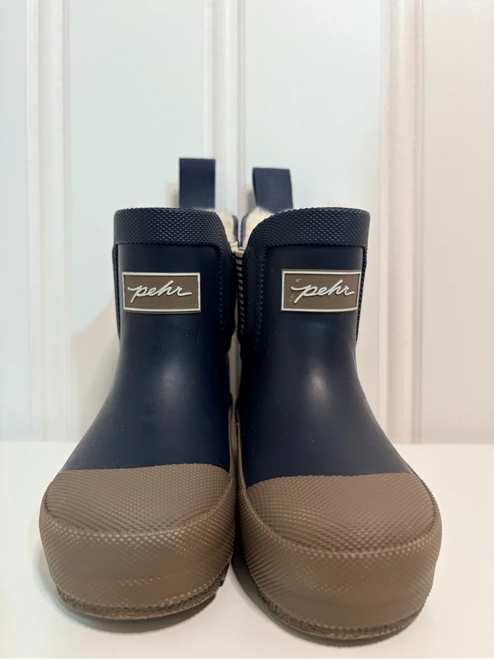 Pehr Kids Navy and Brown fur lined Waterproof Rain Boots